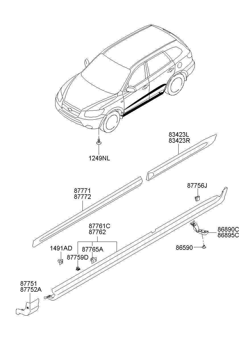 B Hyundai Rocker Panel Guard Right Front Fender