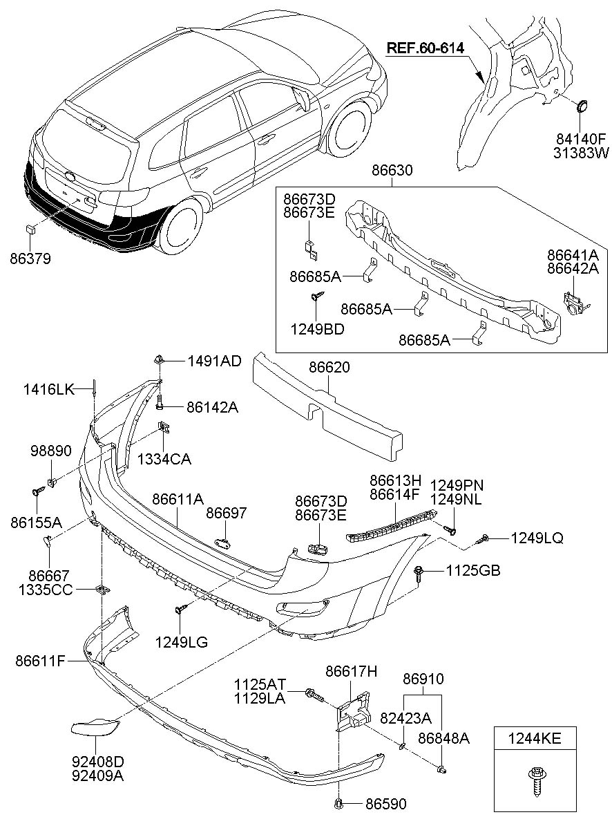 Hyundai Santa Fe Bumper Cover Bracket (Right, Rear, Upper, Lower ...