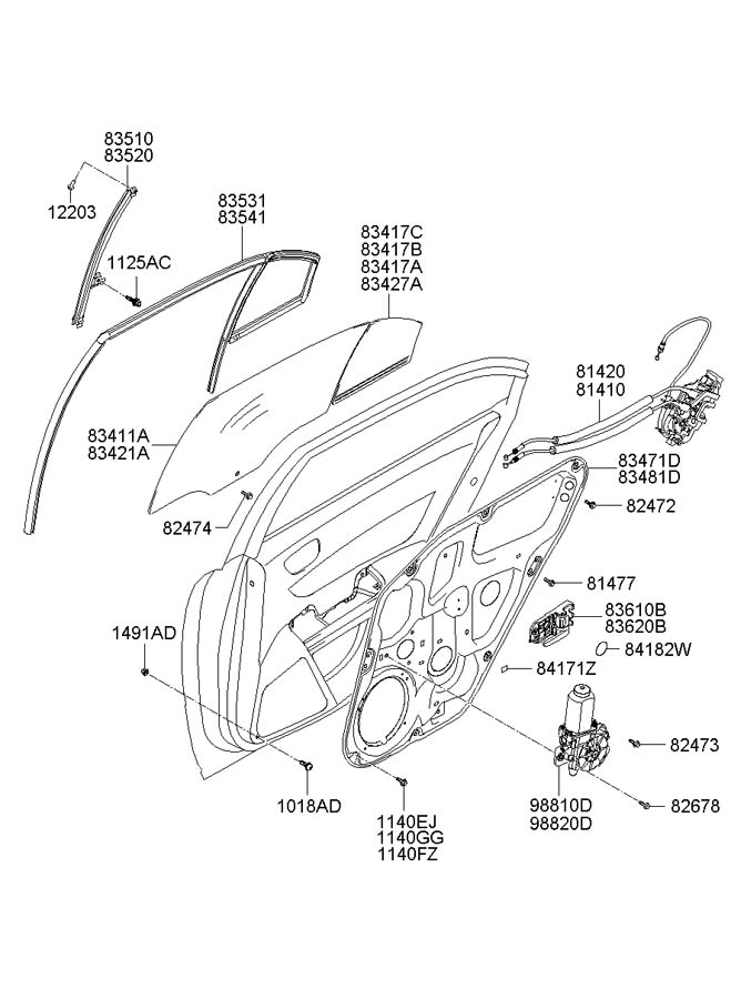 2009 Hyundai Sonata Window Regulator (Left, Rear) - 834503K001 ...