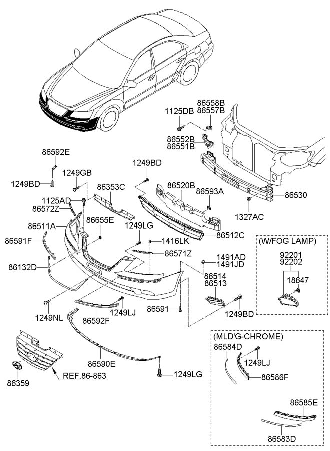 865523K500 - Hyundai Bumper Cover Bracket (Front, Upper, Lower). 2009 ...