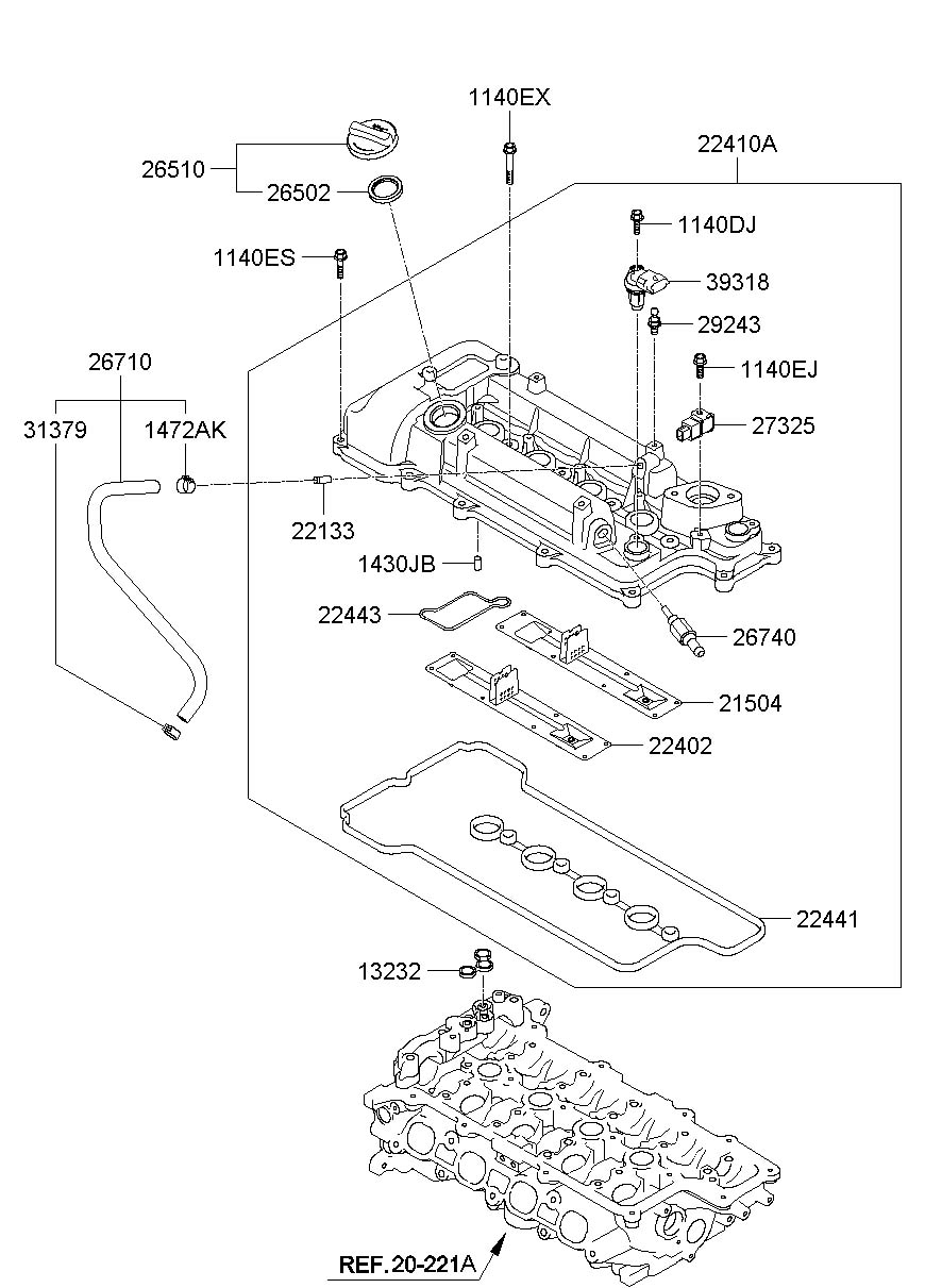 224102B611 - Hyundai Cover assembly - rocker. Engine valve cover