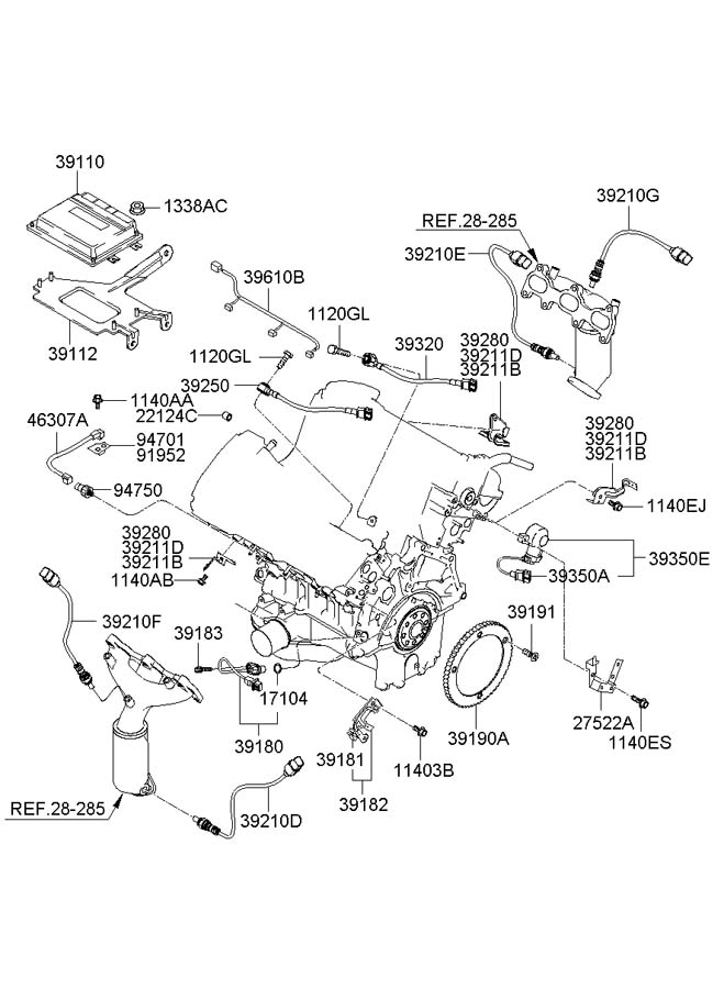 2007 Hyundai Tucson Oxygen Sensor (Right, Rear). SENSOR. Oxygen. (RR