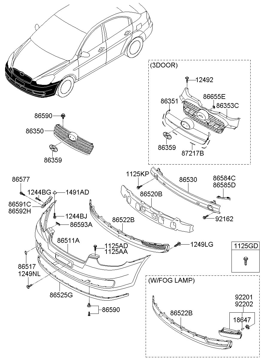 865221E000 - Hyundai Grille (Front, Lower). W/o fog lamp | Wholesale ...